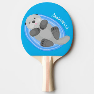 Raquete De Ping Pong Figura de desenho animado azul-lontra do mar feliz