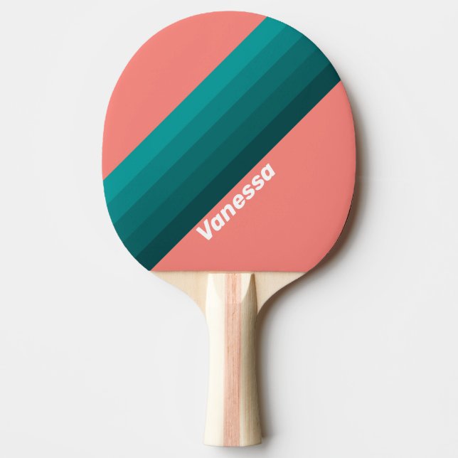 Raquete De Ping Pong Flamingo Aqua Stripes with Name (Frente)