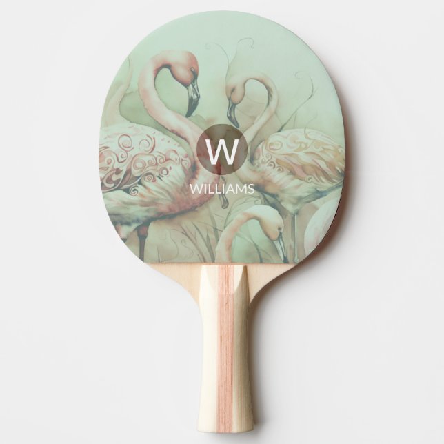 Raquete De Ping Pong Flamingo Monograma Personalizado (Frente)