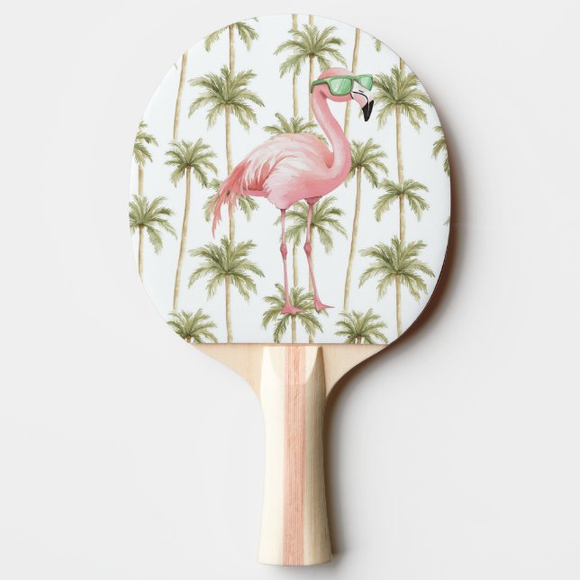 Raquete De Ping Pong Flamingo Rosa com Óculos-de-Sol em faixas verdes (Verso)