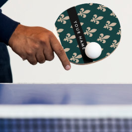 Raquete De Ping Pong Fleur de Lis, Beige on Green, Royal, Your Name