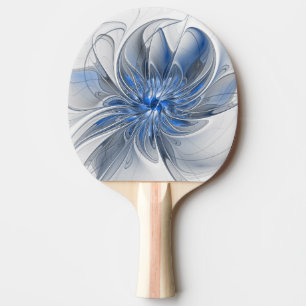 Raquete De Ping Pong Flor de Arte Fracionada com Cinza Azul abstrato