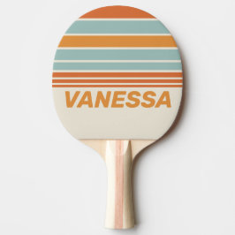 Raquete De Ping Pong Flor do Deserto Vintage com Nome e Faixas no Horiz