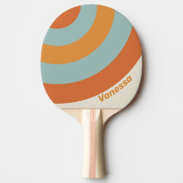 Raquete De Ping Pong Flor do Deserto Vintage com Nome em Círculo Listra