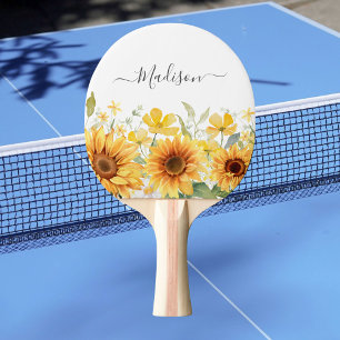 Raquete De Ping Pong Flor Girassol Amarelo Monograma Floral Botânico