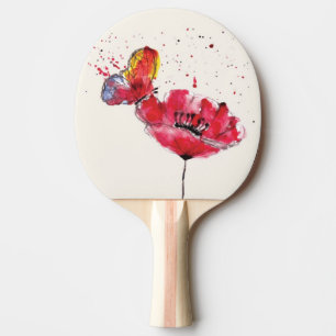 Raquete De Ping Pong Flor pintada estilizado da papoila da aguarela