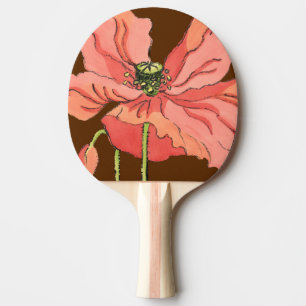 Raquete De Ping Pong Flor rosa grande com fundo vermelho profundo