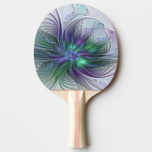 Raquete De Ping Pong Flor Verde Roxo Moderna Abstrato de Arte Fractal