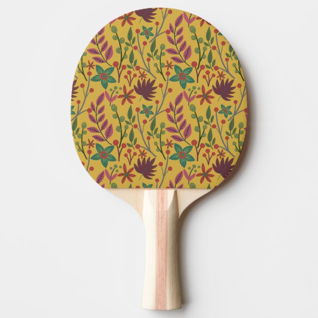 Raquete De Ping Pong Florais, sem costura, flores amarelas (Frente)