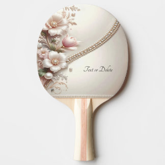 Raquete De Ping Pong Floral and Pearl Embellishments Ping Pong Paddle