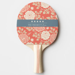 Raquete De Ping Pong Floral Block Print Red White Blue Stars