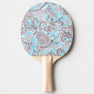 Raquete De Ping Pong Floral clássico da cinza azul-branca