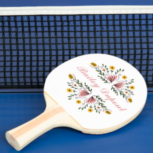 Raquete De Ping Pong Floral de Script Moderno Personalizado
