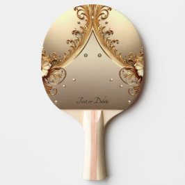 Raquete de Ping Pong Floral Dourada Ornamentada