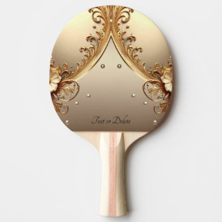 Raquete de Ping Pong Floral Dourada Ornamentada