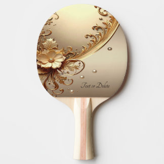 Raquete de Ping Pong Floral Dourada Ornamentada