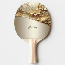 Raquete de Ping Pong Floral Dourada Ornamentada Mo