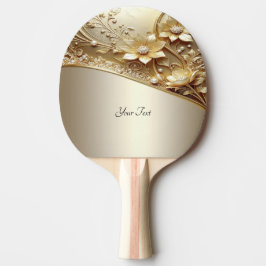 Raquete de Ping Pong Floral Dourada Ornamentada Mo