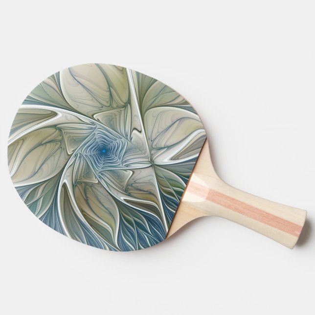 Raquete De Ping Pong Floral Dream Pattern Abstrato Blue Khaki Fractal (Lateral)