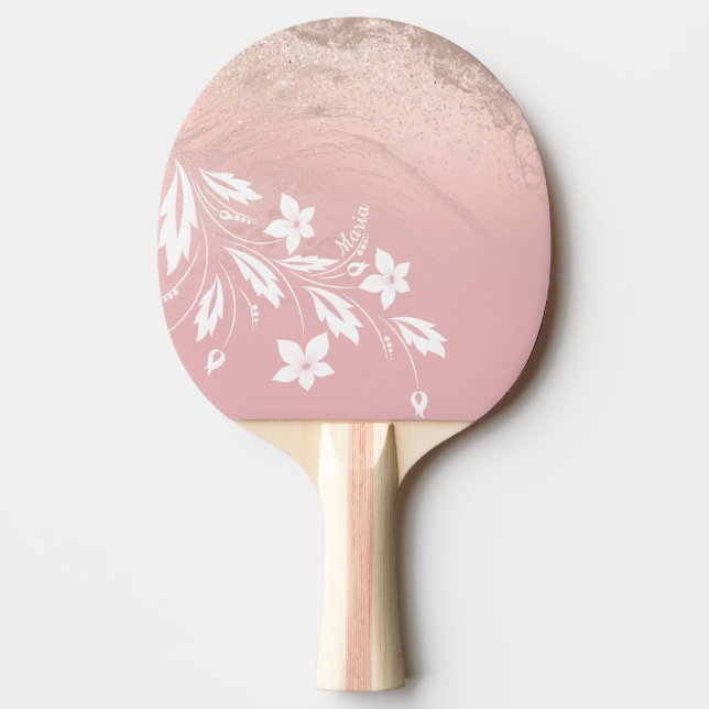 Raquete De Ping Pong Floral elegante rosa de ouro de gradiente moderno (Frente)