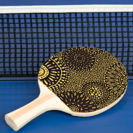 Raquete de Ping Pong Floral Étnico Dourado Preto C