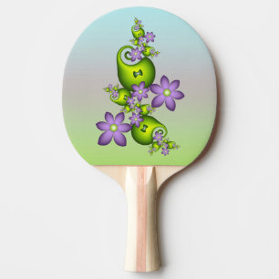 Raquete De Ping Pong Floral Fantasy Lilac Flores Verde Formas Fractais