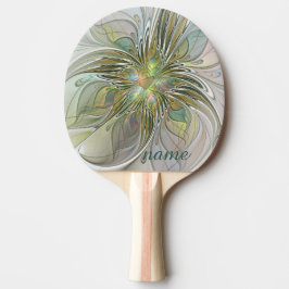 Raquete De Ping Pong Floral Fantasy Moderna Arte Fractal Nome Dourado