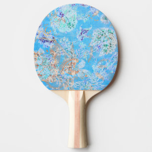 Raquete De Ping Pong Floral pastel azul adorável