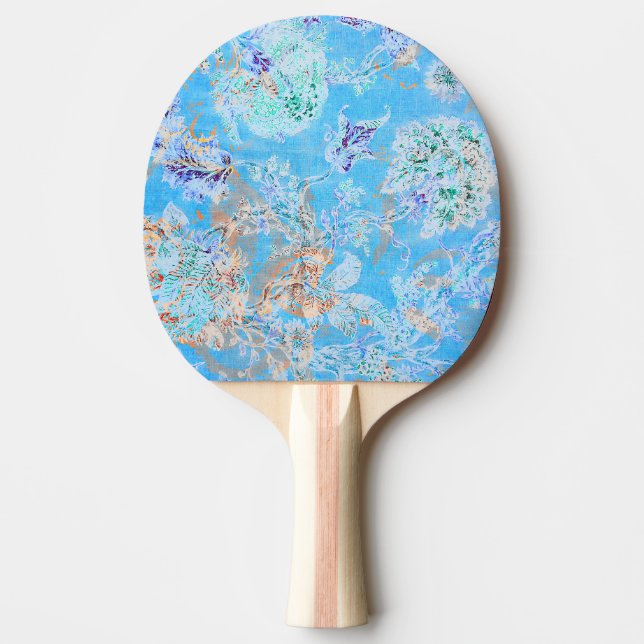 Raquete De Ping Pong Floral pastel azul adorável (Frente)