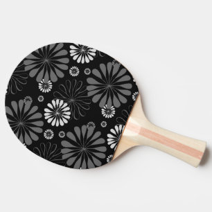 Raquete De Ping Pong Floral Retro Preto e Branco