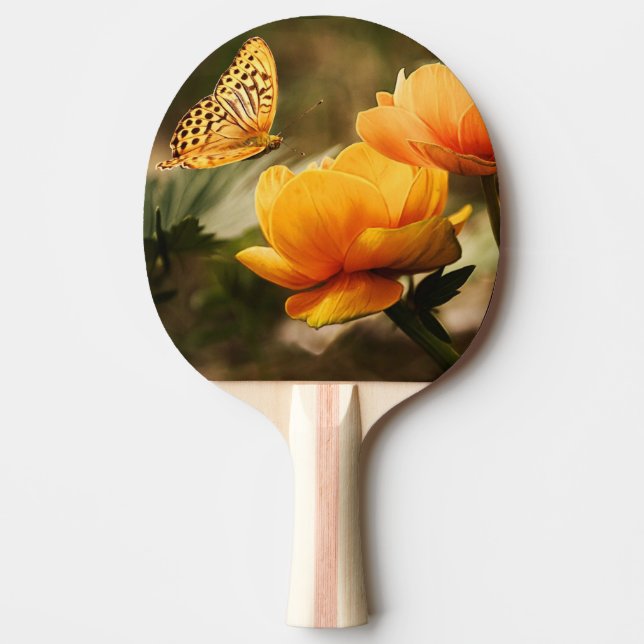 Raquete De Ping Pong Flores Amarelas Profundas Brilhantes com Borboleta (Frente)
