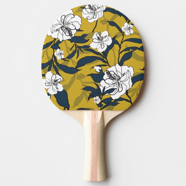 Raquete De Ping Pong Flores Amarelas Sem Fios. (Frente)