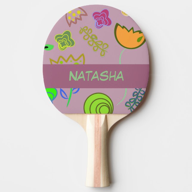 Raquete De Ping Pong Flores bonitas em roxo (Frente)