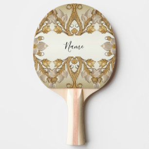 Raquete De Ping Pong Flores brancas Ping Pong Paddle Decorativo Dourado
