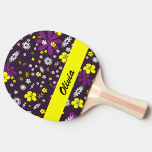 Raquete De Ping Pong Flores coloridas a preto