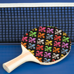 Raquete De Ping Pong Flores Coloridas e Negras Fleur-de-lis em Negrito