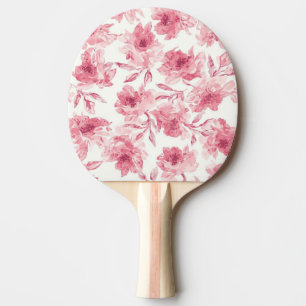 Raquete De Ping Pong Flores Cor-de-Rosa Desabrochando Pintura em Aquare