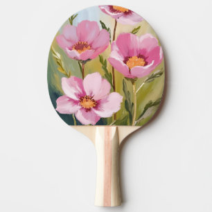 Raquete De Ping Pong Flores Cor-de-Rosa Pintura em Aquarela Floral