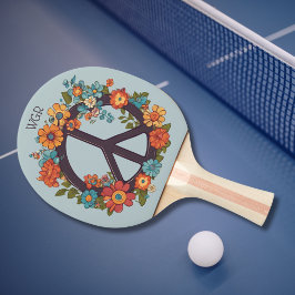 Raquete De Ping Pong Flores da Boêmia Retro com Sinal de Paz