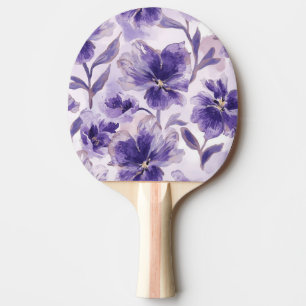 Raquete De Ping Pong Flores de Aquarela Roxas em Flor