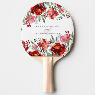 Raquete De Ping Pong Flores de Jardim Vermelho Elegante