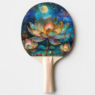 Raquete De Ping Pong Flores de Lótus de Vidro Colorido ao Luar