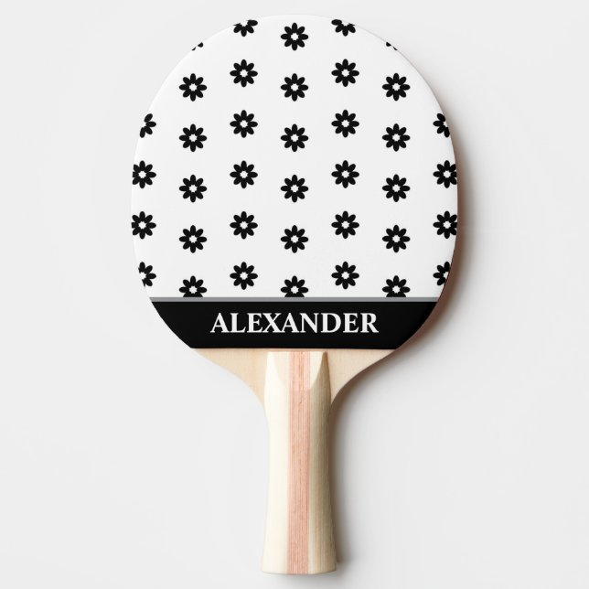 Raquete De Ping Pong Flores de Margarida Preta e Branca Fofas Personali (Frente)