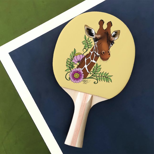 Raquete De Ping Pong Flores de Retratos Amarelos Giraffe (Criador carregado)