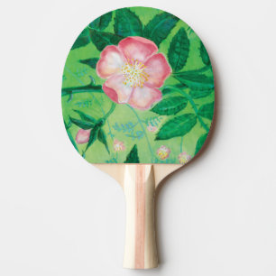 Raquete De Ping Pong Flores de Rosa selvagens cor-de-rosa e ilustração