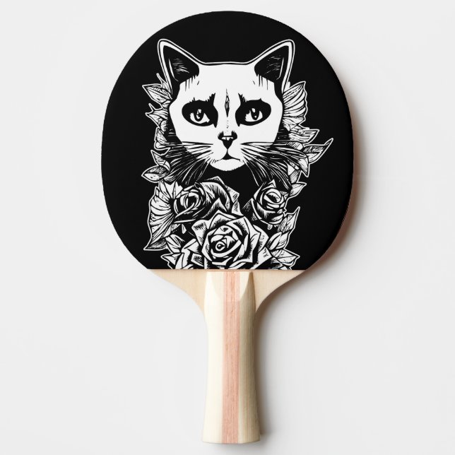 Raquete De Ping Pong Flores E Gatos Góticos (Frente)