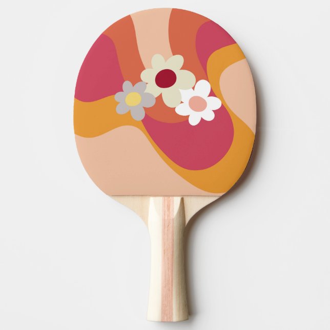 Raquete De Ping Pong Flores e ondas de estilo retrô (Frente)