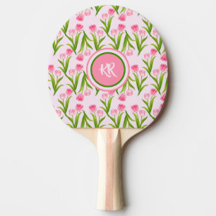 Raquete De Ping Pong Flores Florais bonito De Tulipas Rosa Deixam Monog