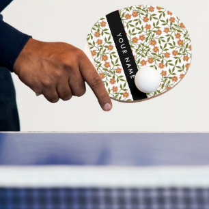 Raquete De Ping Pong Flores Laranja, Padrão Floral, Boho, Seu Nome