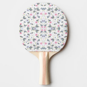 Raquete De Ping Pong Flores Modernas Elegantes e padrão de borboletas